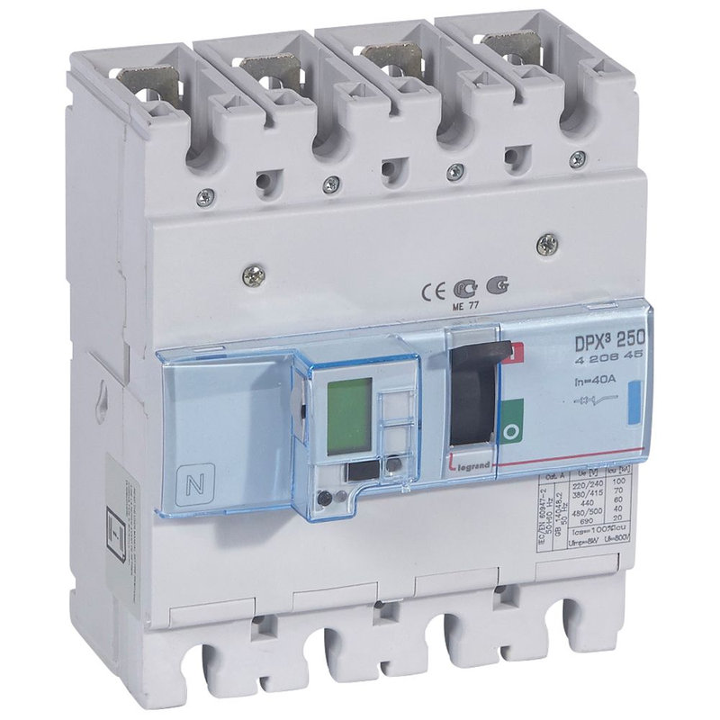 Legrand 420645 - Disjoncteur électronique DPX³250 pouvoir de coupure 70kA 400V~ - 4P - 40A