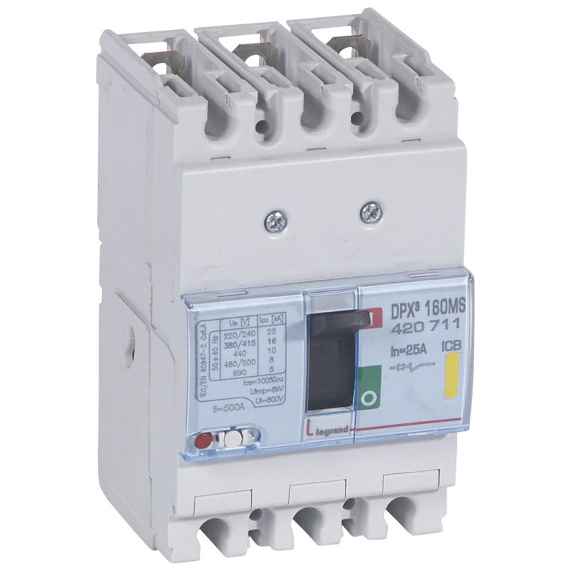 Legrand 420711 - Disjoncteur magnétique fixe seul DPX³160 pouvoir de coupure 16kA 400V~ - 3P 25A