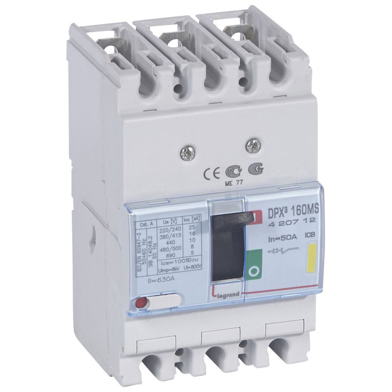 Legrand 420712 - Disjoncteur magnétique fixe seul DPX³160 pouvoir de coupure 16kA 400V~ - 3P 50A