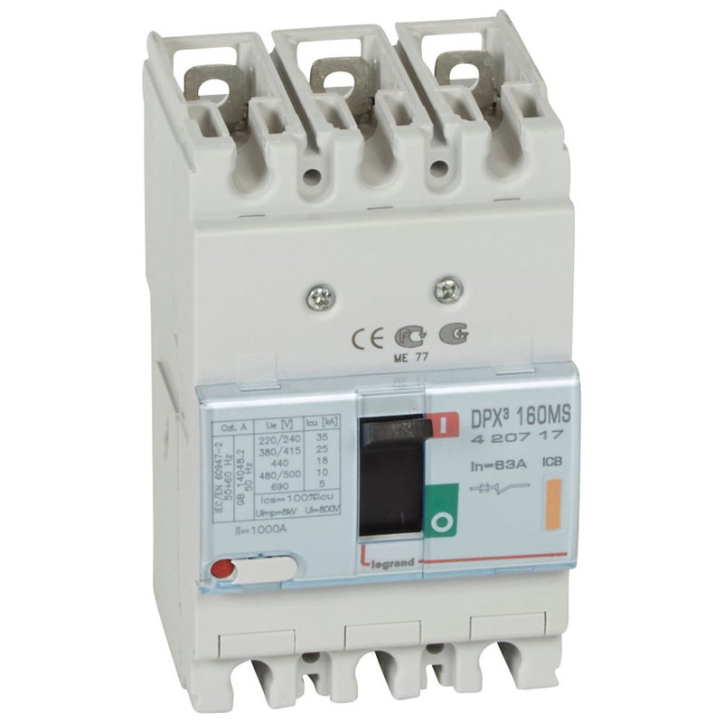Legrand 420717 - Disjoncteur magnétique fixe seul DPX³160 pouvoir de coupure 25kA 400V~ - 3P 63A