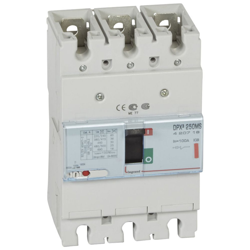 Legrand 420718 - Disjoncteur magnétique réglable seul DPX³250 pouvoir coupure 36kA 400V~ 3P 100A