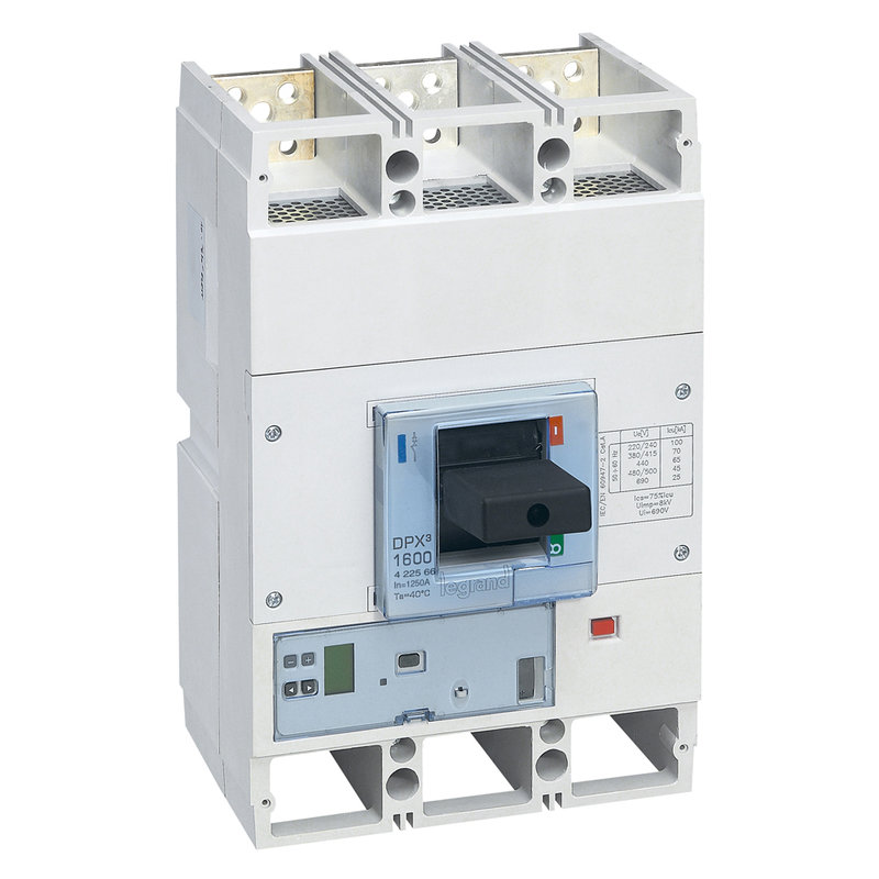Legrand 422566 - Disjoncteur électronique S1 DPX³1600 pouvoir de coupure 70kA 400V~ - 3P - 1250A