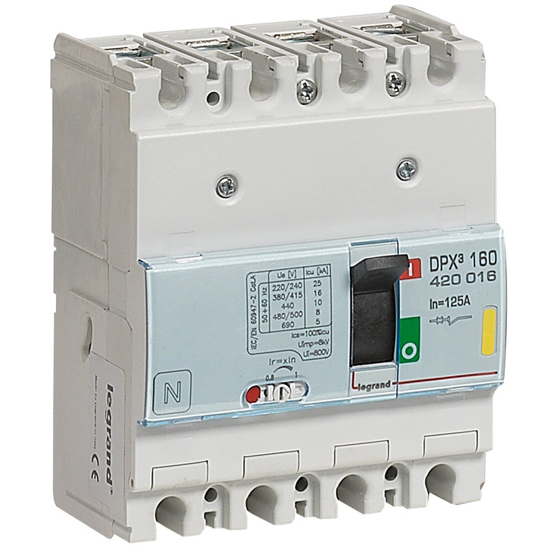 Legrand 420016 - Disjoncteur magnétothermique DPX³160 pouvoir de coupure 16kA 400V~ - 4P - 125A