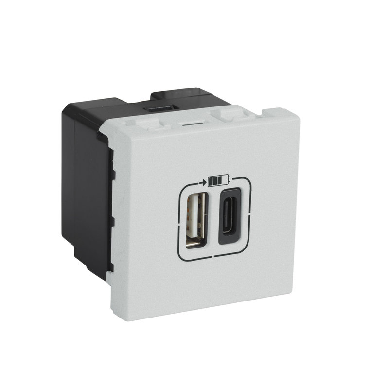Legrand 570077 - ARTEOR CHARGEUR 2 MODULES 2 USB A+C 3A 15W ARTEOR SOFT ALU