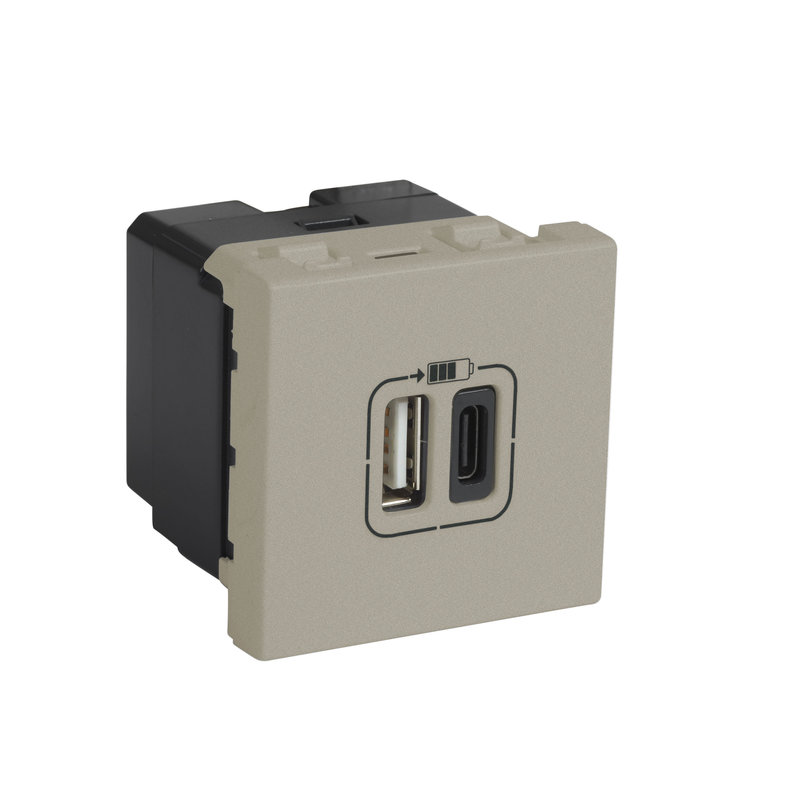 Legrand 571077 - CHARGEUR 2 MODULES 2 USB A+C 3A 15W ARTEOR CHAMPAGNE