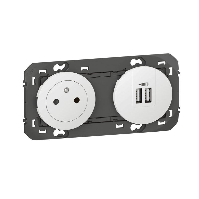 Legrand 600342 - Prise 2P+T Surface + Prises 2 USB Type-A dooxie 3A précâblés finition blanc