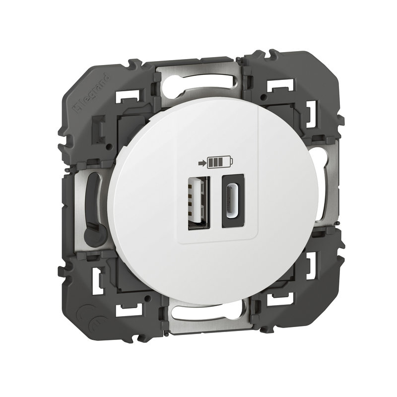 Legrand 600349 - Double Prise USB 1 Type-A + 1 Type-C dooxie 3A finition blanc