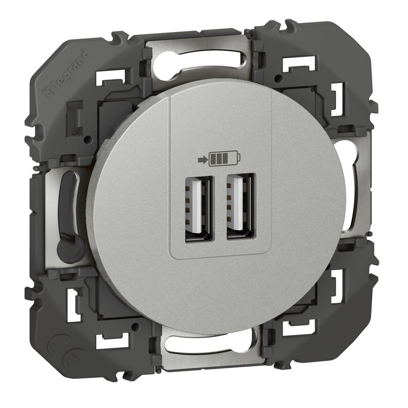 Legrand 600443 - Double Prise USB Type-A dooxie 3A finition alu