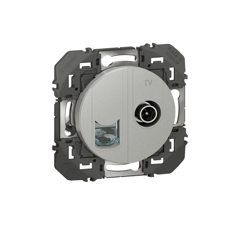 Legrand 600452 - Prise TV + RJ45 catégorie 6 STP compacte dooxie finition alu