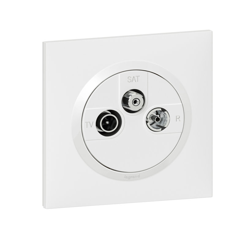 Legrand 600753 - Prise TV-R-SAT 1 câble dooxie one livré avec plaque carrée blanche et griffes