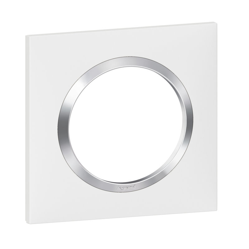 Legrand 600841 - Plaque carrée dooxie 1 poste finition blanc avec bague effet chrome