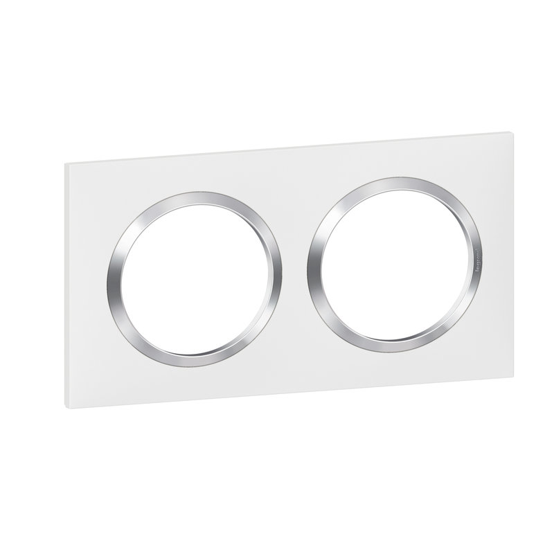 Legrand 600842 - Plaque carrée dooxie 2 postes finition blanc avec bague effet chrome