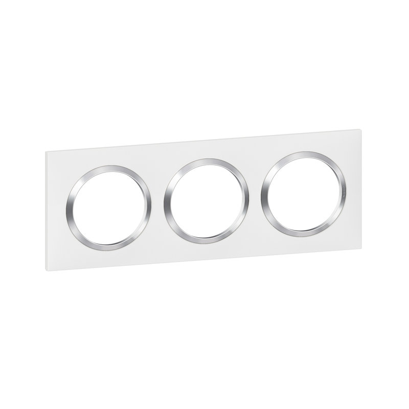 Legrand 600843 - Plaque carrée dooxie 3 postes finition blanc avec bague effet chrome
