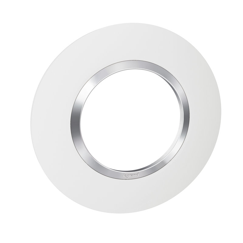 Legrand 600973 - Plaque ronde dooxie 1 poste finition blanc avec bague effet chrome