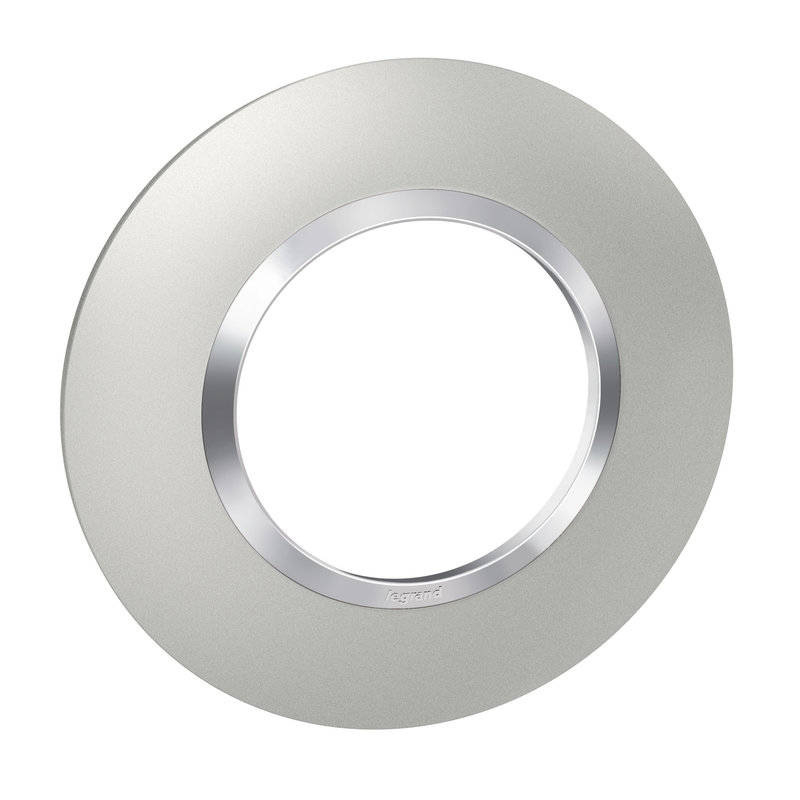 Legrand 600975 - Plaque ronde dooxie 1 poste finition effet aluminium avec bague effet chrome