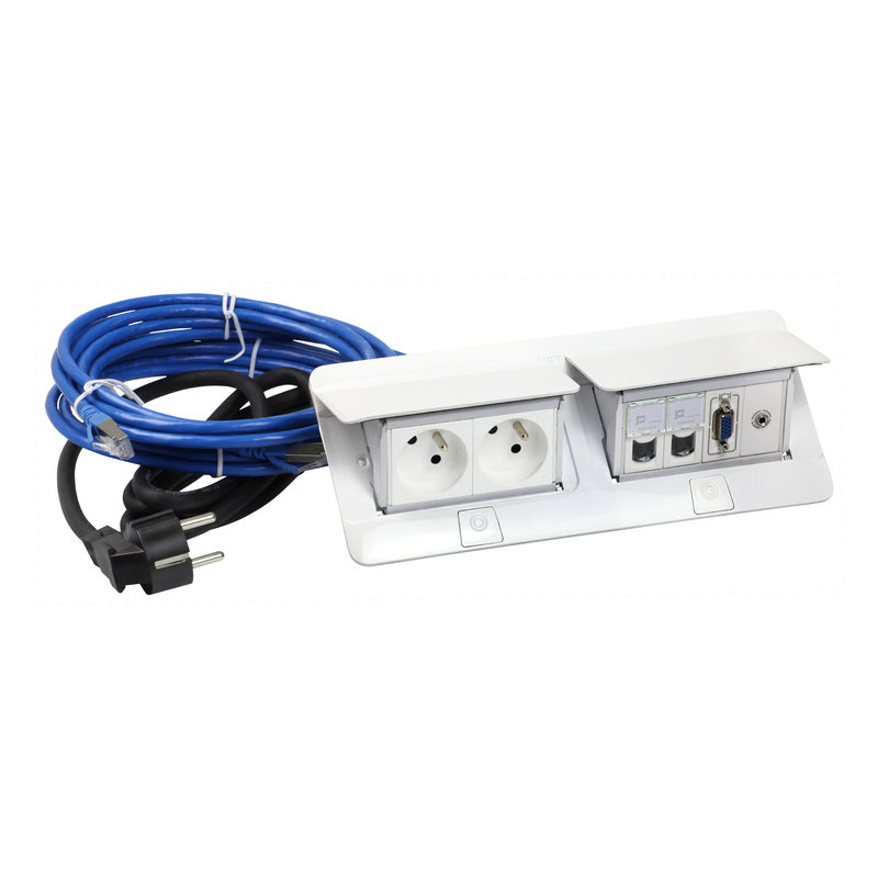 Legrand 654010 - Pop up mobilier pré-câblé -2x2P+T +2xRJ45+HD15+Jack 3,5 -2x4 mod -Blanc brillant