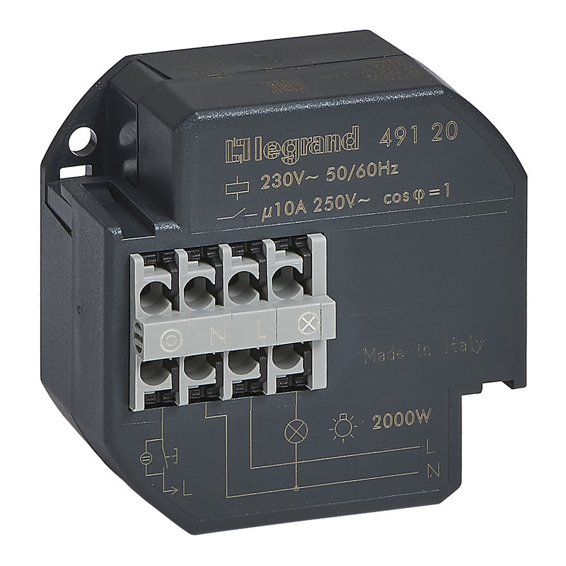 Legrand 049120 - Télérupteur unipolaire 10AX 230V~ 50Hz à 60Hz intensité maximum acceptée 50mA
