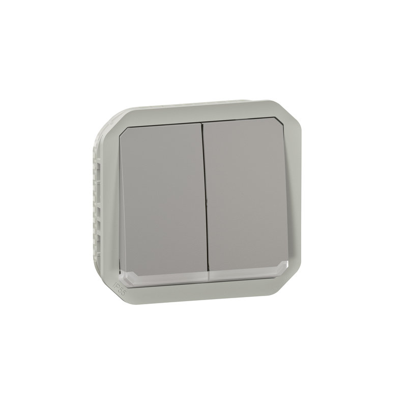 Legrand 069526L - Commande double interrupteur ou poussoir lumineux Plexo composable gris