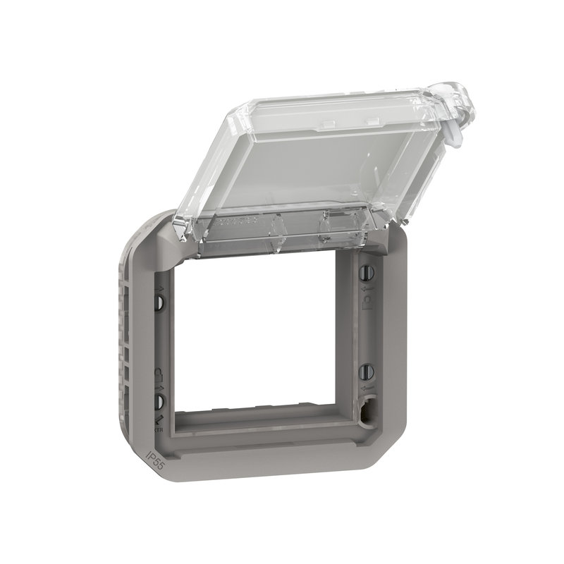 Legrand 069579L - Adaptateur Plexo verrouillable à volet transparent pour Mosaic - composable gris