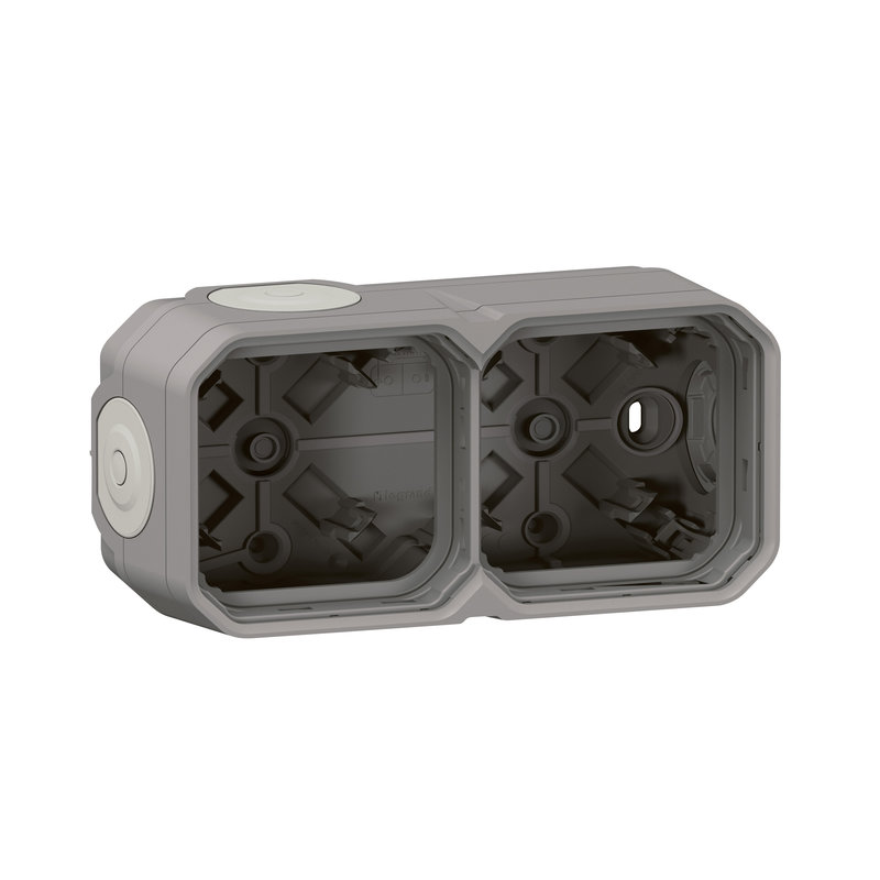 Legrand 069672L - Boîtier saillie à embouts 2 postes horizontaux et verticaux Plexo gris