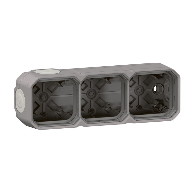 Legrand 069680L - Boîtier saillie à embouts 3 postes horizontaux et verticaux Plexo gris