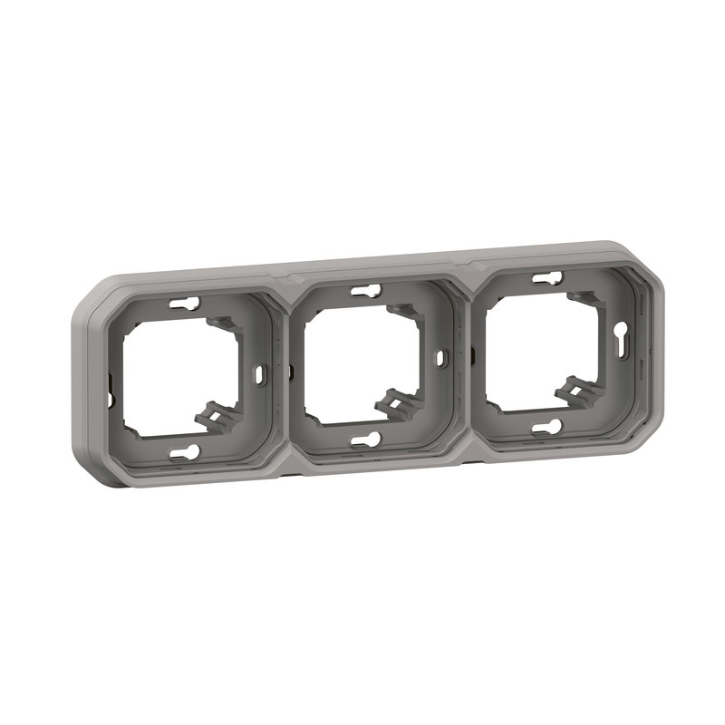 Legrand 069687L - Support plaque encastré 3 postes montage horizontal/vertical Plexo gris