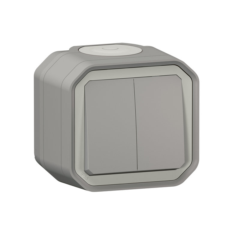 Legrand 069715L - Commande double interrupteur ou poussoir Plexo complet saillie gris