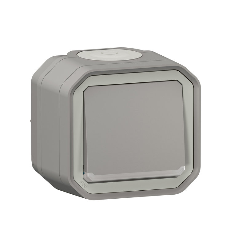 Legrand 069722L - Poussoir NO lumineux Plexo complet saillie gris