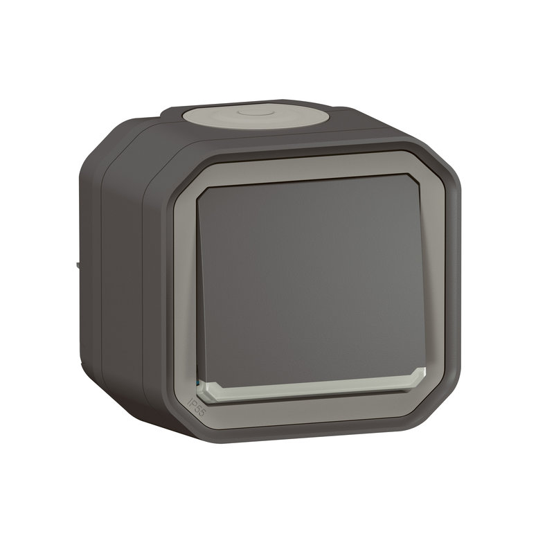 Legrand 069736L - Interrupteur ou va-et-vient lumineux10AX 250V Plexo complet saillie anthracite