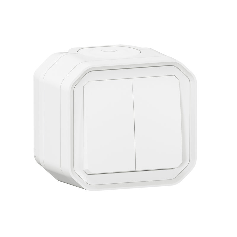 Legrand 069755L - Commande double interrupteur ou poussoir Plexo complet saillie blanc