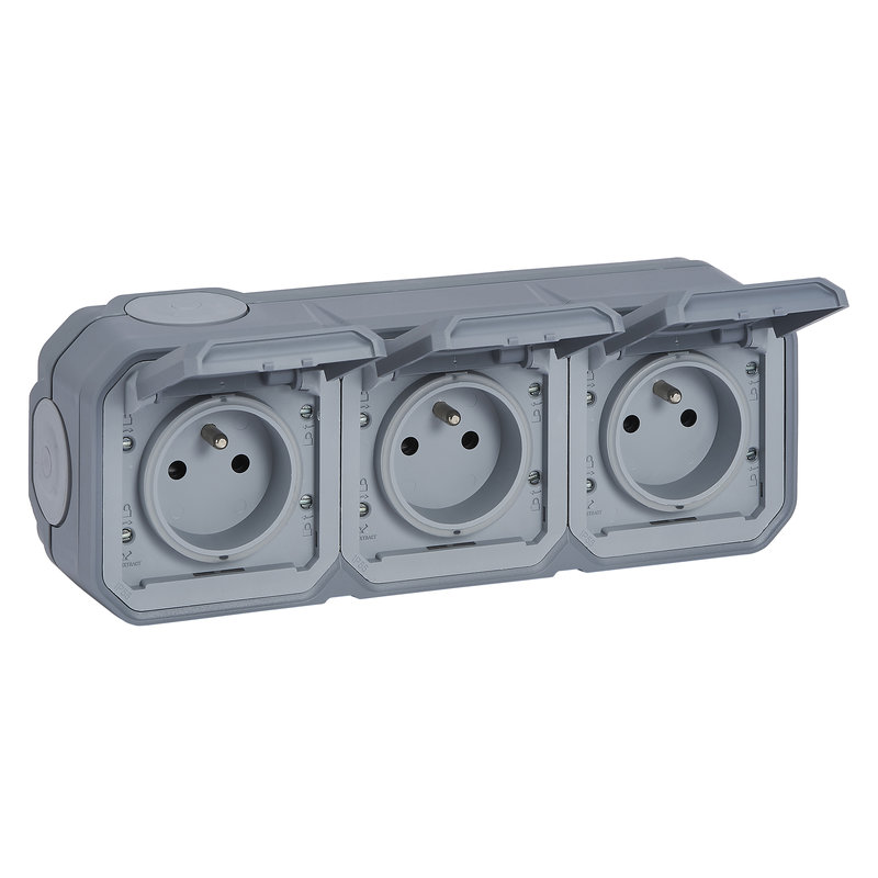 Legrand 069763L - Triple prise de courant précâblée Plexo - complet Gris