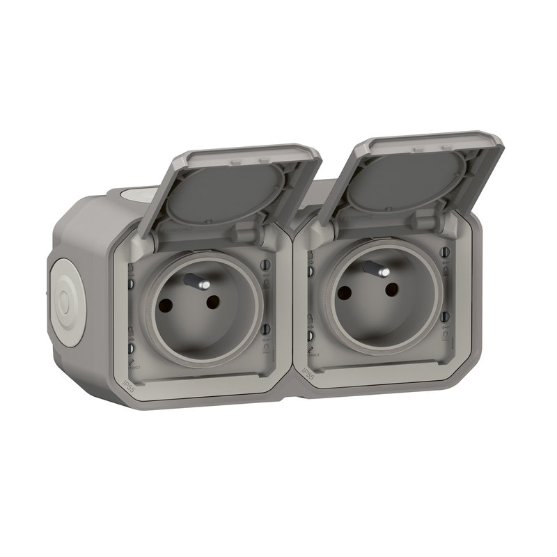 Legrand 069768L - Prise de courant 2x2P+T horizontale Plexo complet saillie gris