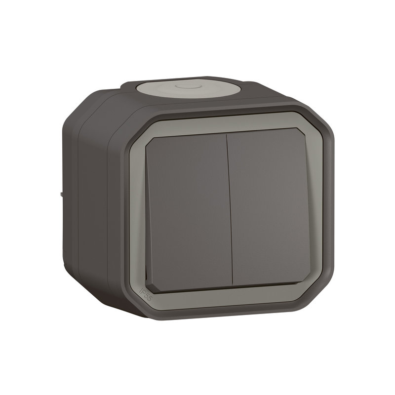 Legrand 069775L - Commande double interrupteur ou poussoir Plexo complet saillie anthracite