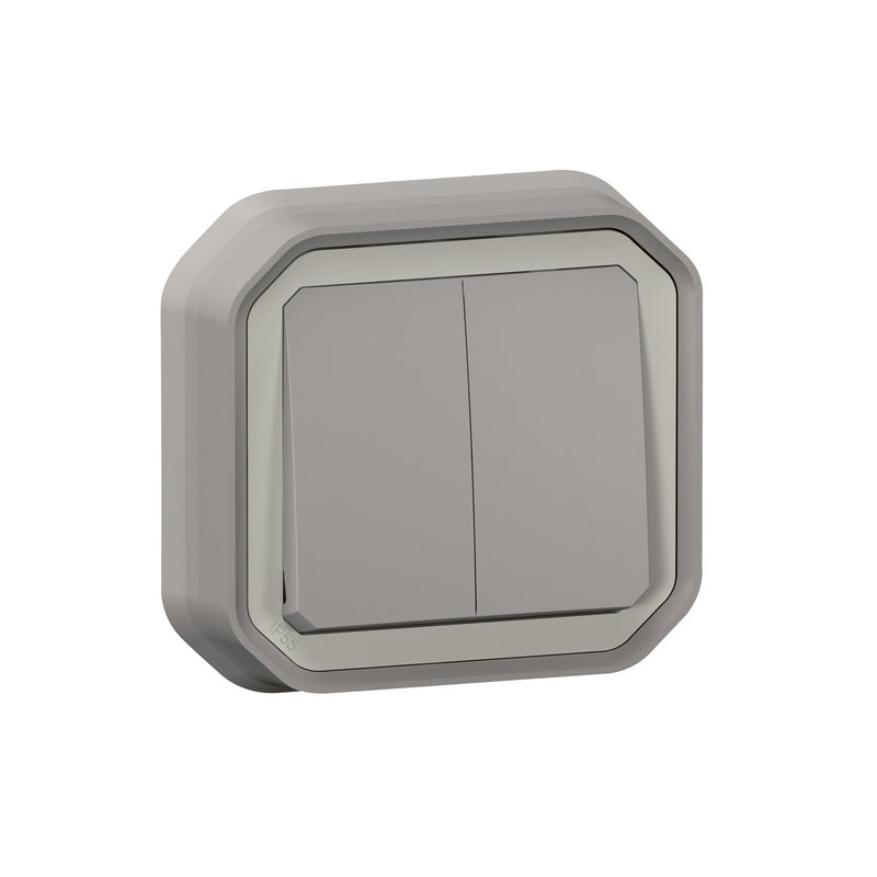 Legrand 069815L - Commande double interrupteur ou poussoir Plexo complet encastré gris