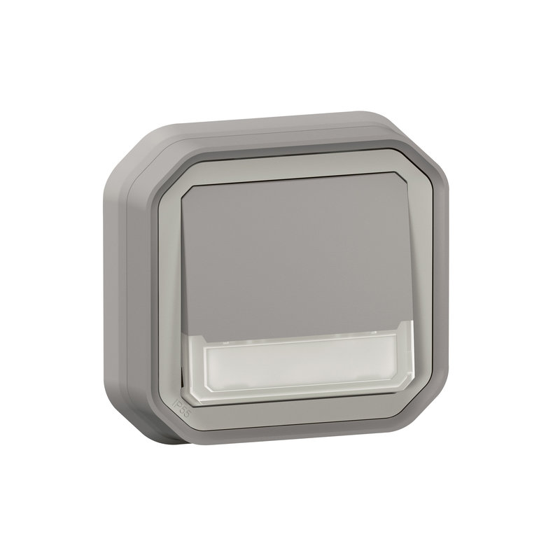 Legrand 069824L - Poussoir NO-NF lumineux porte-étiquette Plexo complet encastré gris