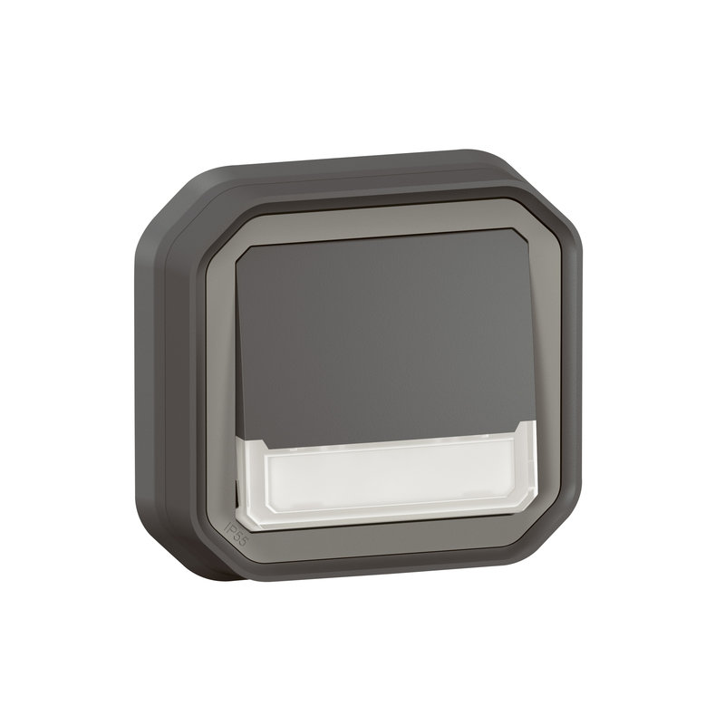 Legrand 069854L - Poussoir NO-NF lumineux porte-étiquette Plexo complet encastré anthracite