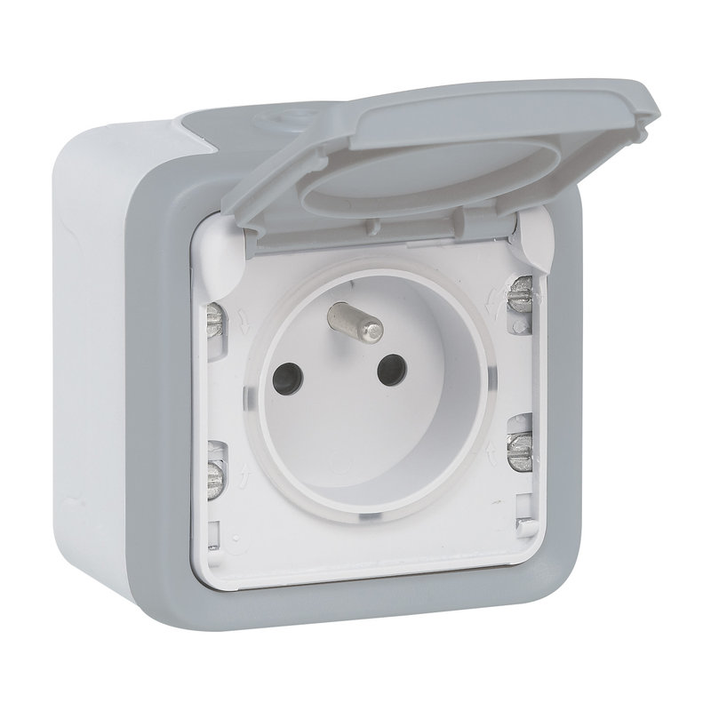 Legrand 069910 - Prise de courant étanche volet de protection IP55 Plexo complet saillie - gris
