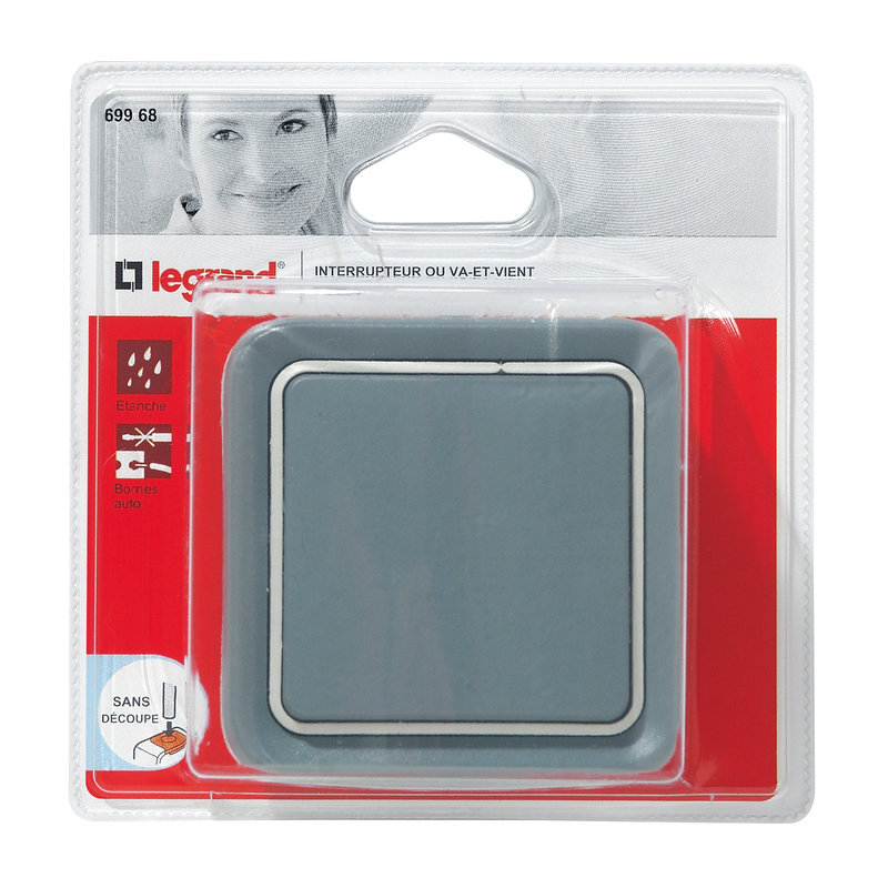 Legrand 069968 - Interrupteur ou va-et-vient Plexo complet apparent - Gris - blister