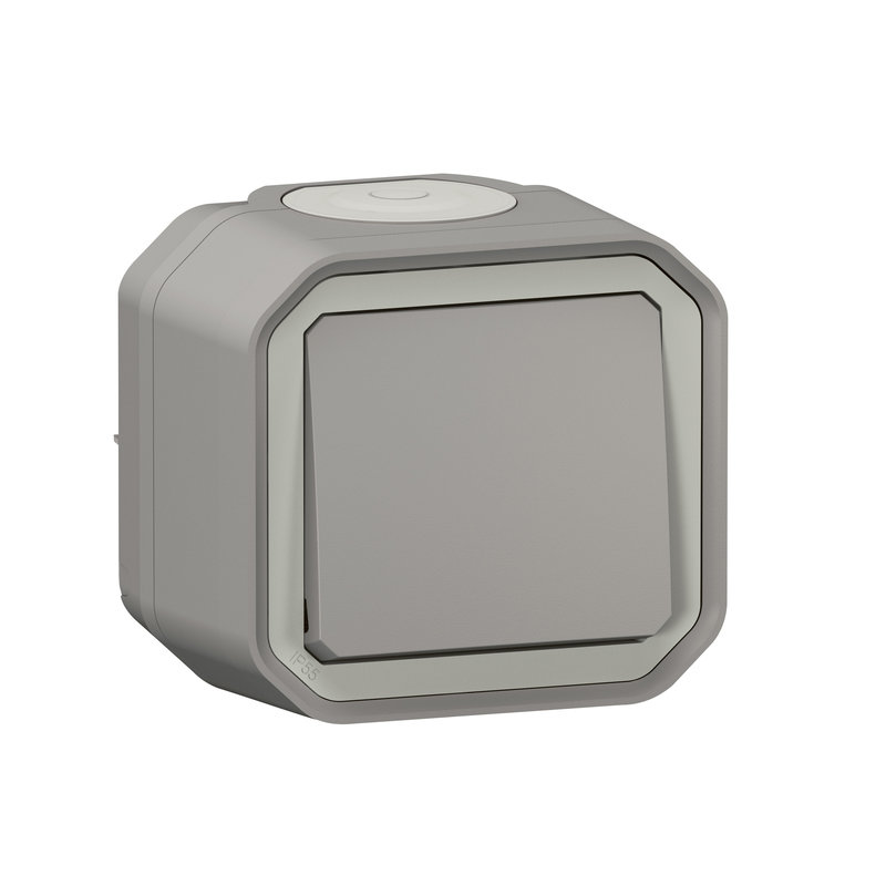 Legrand 070001 - Interrupteur ou va-et-vient Plexo complet saillie - gris brochable