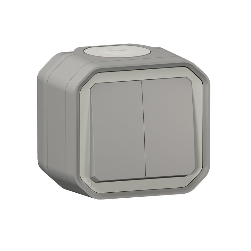 Legrand 070002 - Double interrupteur / va-et-vient ou poussoir Plexo complet saillie - gris