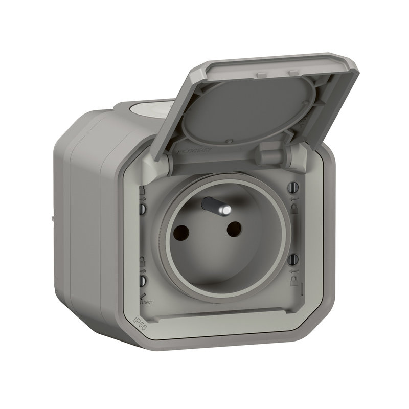 Legrand 070003 - Prise de courant avec volet Plexo complet saillie - gris