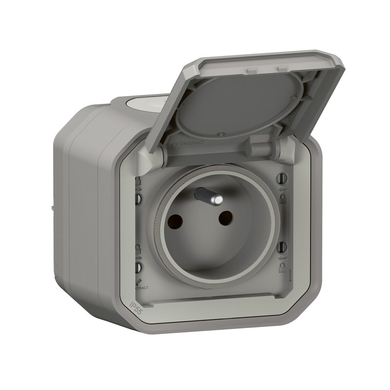 Legrand 070004 - Prise de courant avec volet Plexo complet saillie - gris brochable