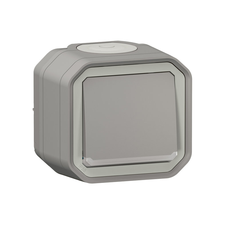 Legrand 070010 - Poussoir NO lumineux Plexo complet saillie - gris