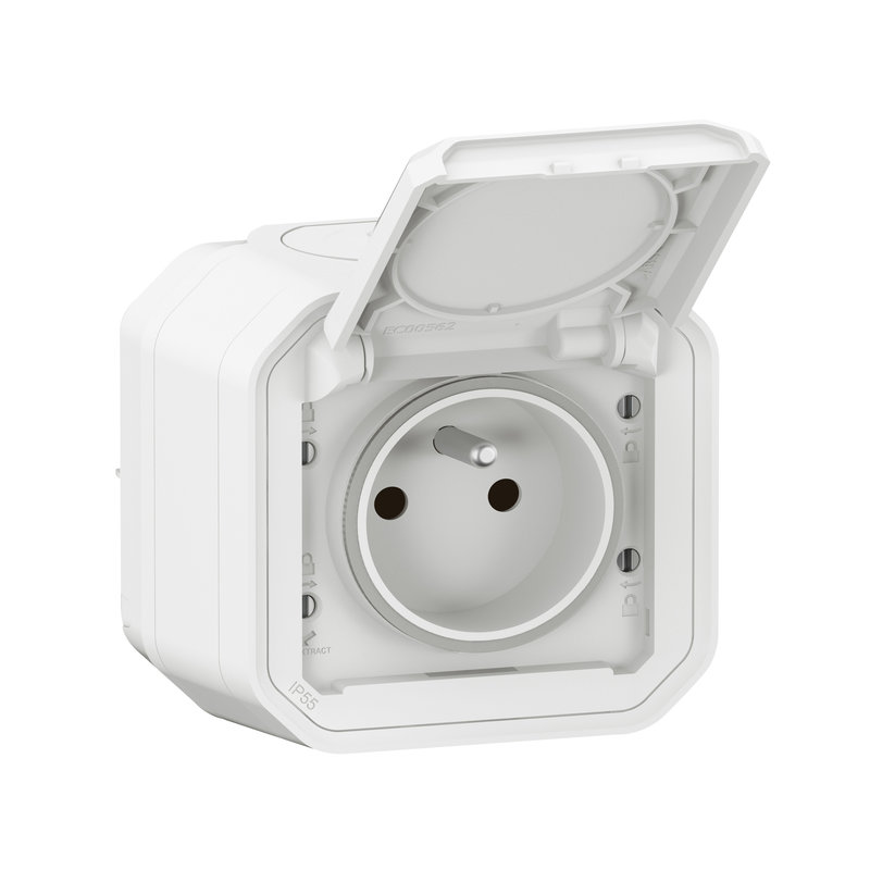 Legrand 070024 - Prise de courant avec volet Plexo complet saillie - blanc