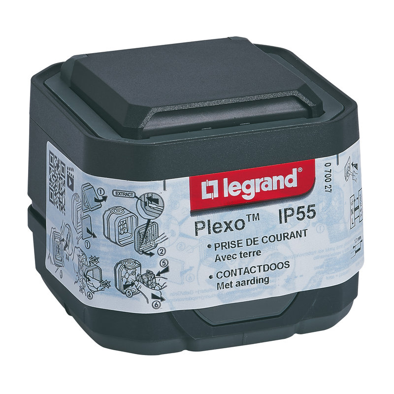 Legrand 070027 - Prise de courant avec volet Plexo complet saillie - anthracite