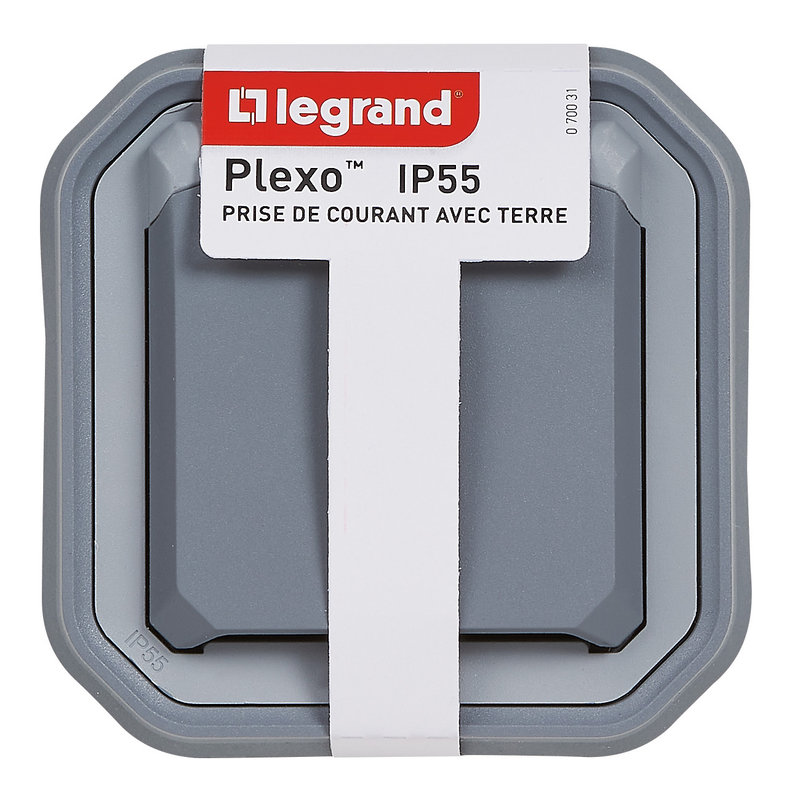 Legrand 070031 - Prise de courant avec volet Plexo complet encastré avec griffes - gris