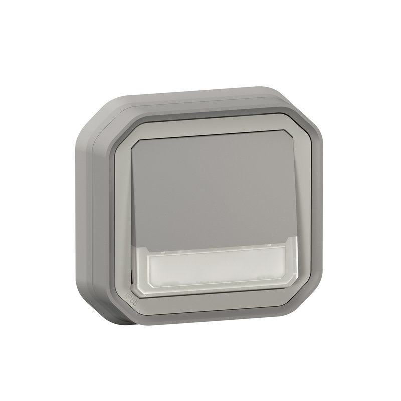 Legrand 070033 - Poussoir NO-NF lumineux porte-étiquette Plexo complet encastré et griffes - gris