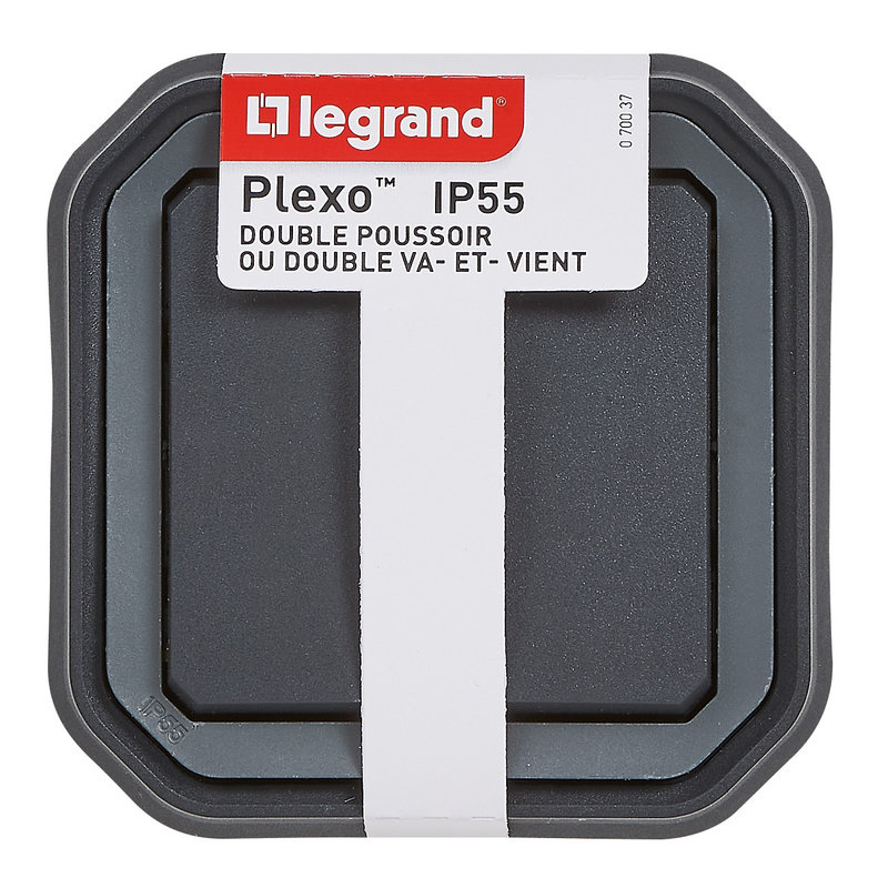 Legrand 070037 - Double interupteur / va-et-vient ou poussoir Plexo complet encastré -anthracite