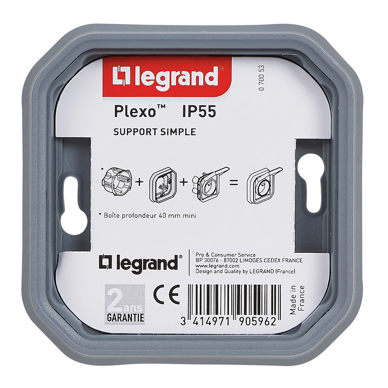 Legrand 070053 - Support plaque 1 poste Plexo pour montage encastré - gris