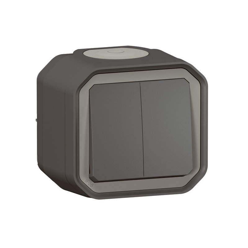 Legrand 070062 - Double interrupteur / va-et-vient ou poussoir Plexo complet saillie - anthracite